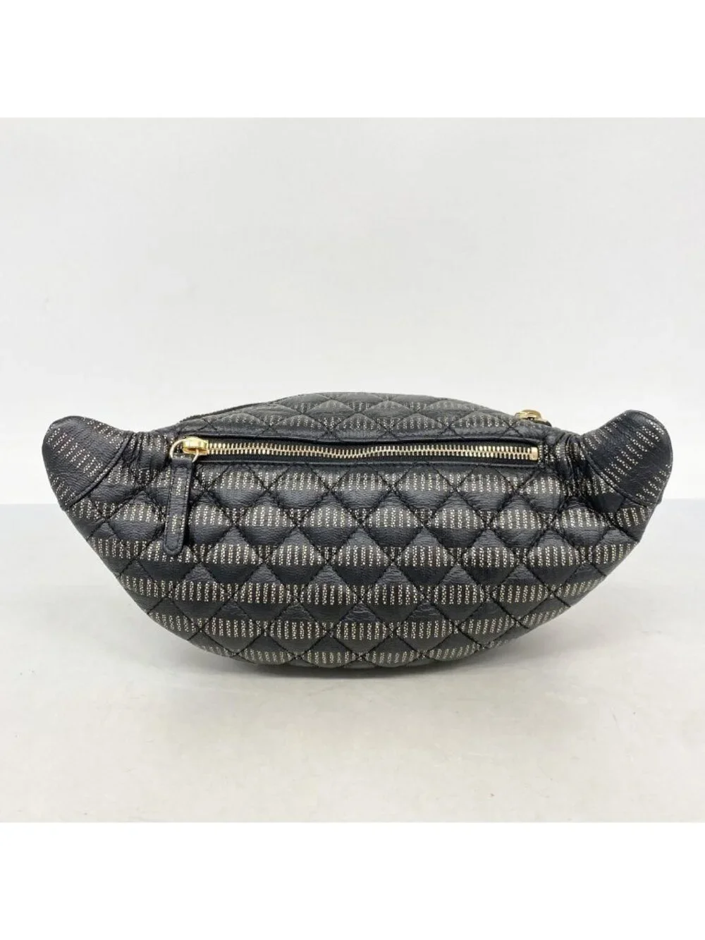 Chanel Waist Bag Quilted Leather Black Champagne Gold